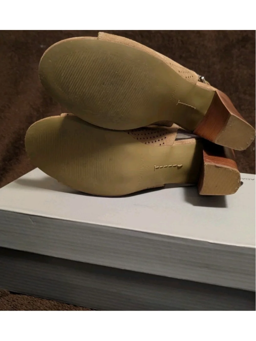 Adam Tucker Meridia-DS Peep Toe Block Heel Taupe Suede Size 10 N38 Women's Shoes